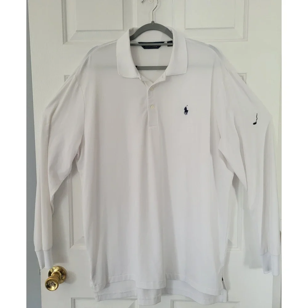Polo Golf Ralph Lauren Men's XL White Long Sleeve Performance Polo Shirt Stretch